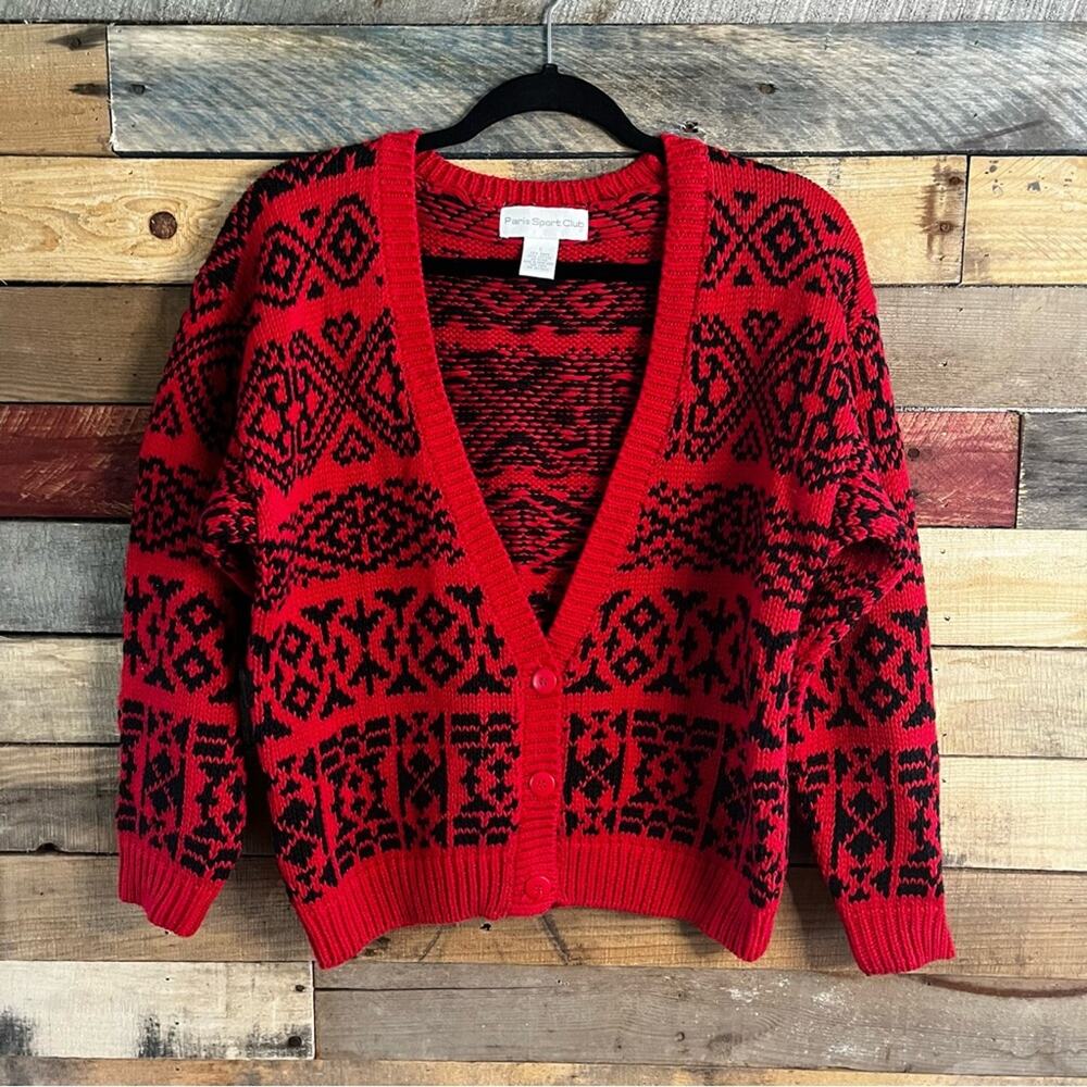 Paris Sport Club Red And Black Button Front Crop Cardigan‎ Size Small